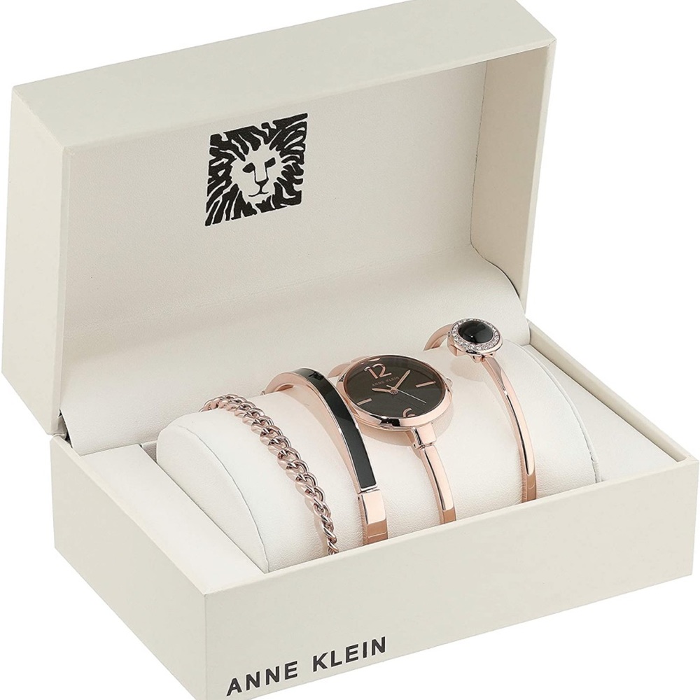 Anne Klein Women's Bangle Watch and 3 Premium Bracelets Set in Rose gold